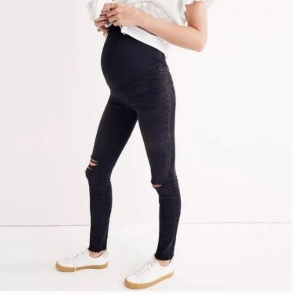 Madewell Maternity High Rise Over the Belly Ripped Skinny Jeans In Black Sea